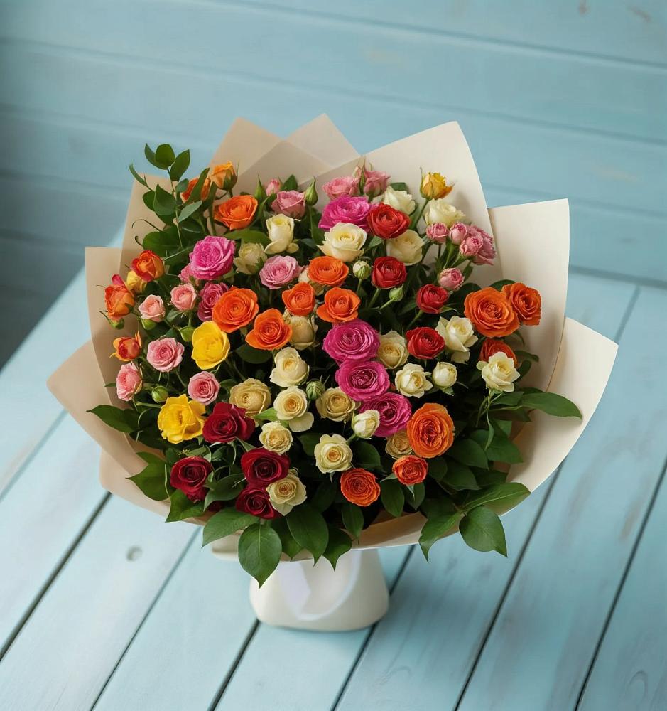 Букет Микс из разноцветных кустовых роз в Царево