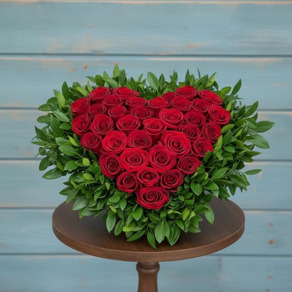 Цветочная композиция из Розы в виде сердца в Царево