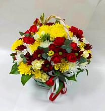 Цветочная композиция из Хризантемы и Розы в корзине #REPLACE_PRED# Царево