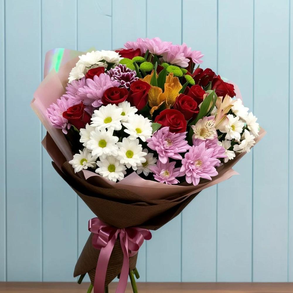Букет цветов из: Розы, Хризантемы и Альстромерии в Царево