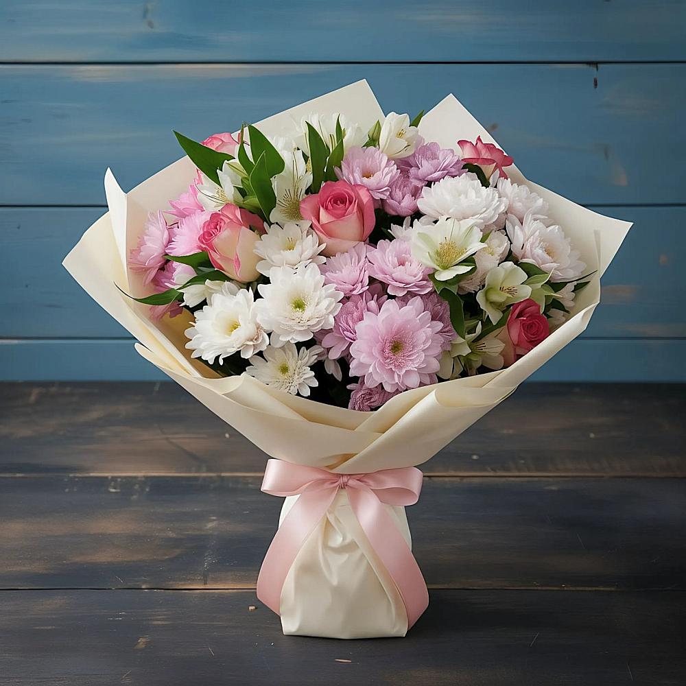 Букет цветов из: Хризантемы, Альстромерии и Розы в Царево